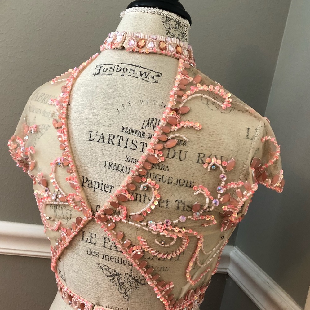 🔴FINAL CLEARANCE NEW RACHEL ALLEN SZ 4 CORAL TWO PIECE BEADED ILLUSION GOWN - Picture 11 of 14